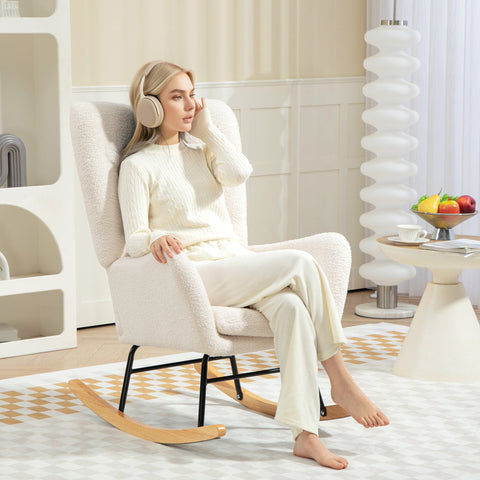 Rootz Rocking Chair - Cozy Seat - Comfortable Armchair - Thick Padding - 69W x 92D x 100H cm -  White