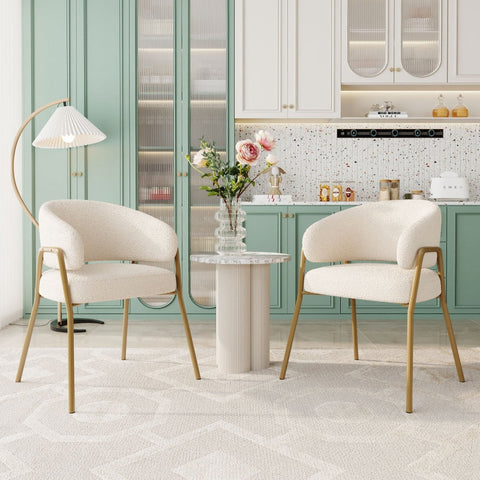 Rootz Modern Dining Chair - Lambskin Look - Luxury Seating - Exceptional Comfort - Gold-Plated Legs - 49L x 48W x 78H cm