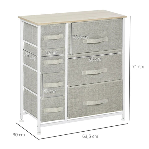 Rootz Chest Of Drawers - Sideboard - 7 Drawers - Modern Design - Chipboard - Non-woven Fabric - Light Gray - 63.5 cm x 30 cm x 71 cm