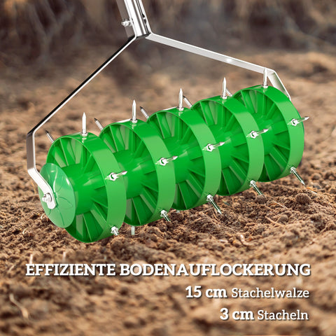 Rootz Lawn Fan Aerifier - Lawn Scarifier - Manual Lawn Ventilator - Deep Soil Ventilation - 45cm Width, Green
