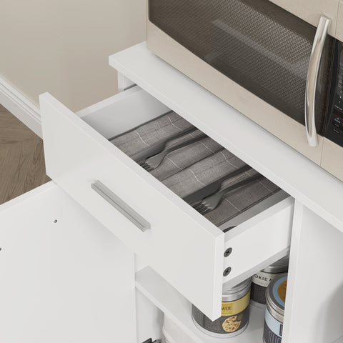 Rootz Kitchen Cabinet - Buffet with Drawer - White Storage Cabinet - Soft-Close Doors - 80 x 35 x 180 cm - Elegant Silver Handles