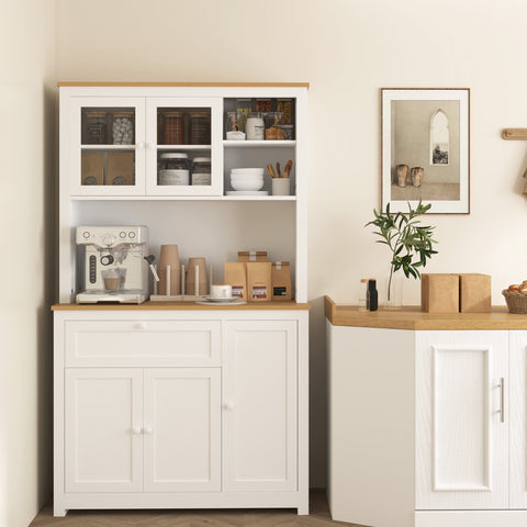 Rootz Kitchen Cabinet - Pantry Storage - Country House Style - Space-Saving - 100 x 40 x 180 cm - Brown+ White - MDF & Chipboard