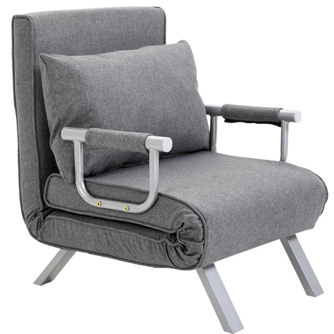 Rootz Reversible Armchair - Lying Chair - Guest Bed - Powder Coated Metal Frame - 65cm x 69cm x 80cm - Grey