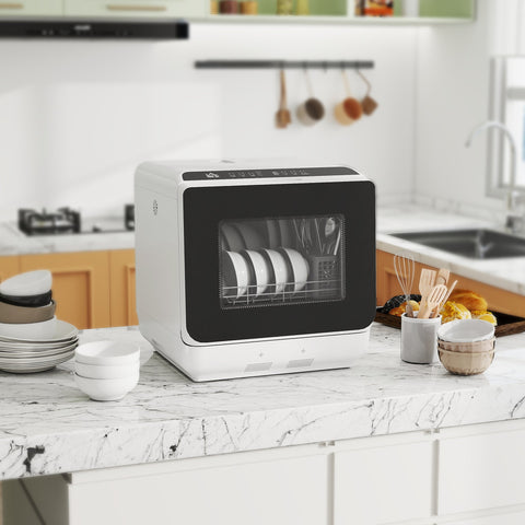 Rootz Table Dishwasher - Mini Dishwasher - Compact Dish Cleaner - LED Display - Hygienic Drying Function - White - 45cm x 45.8cm