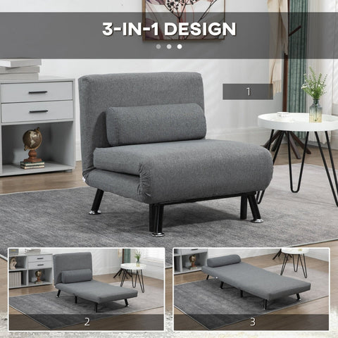 Rootz Folding Bed - Versatile Sofa Bed - Reclining Backrest - Steel Frame - Linen Look - 75cm x 70cm x 75cm (Sofa) / 180cm x 75cm x 25cm (Bed)