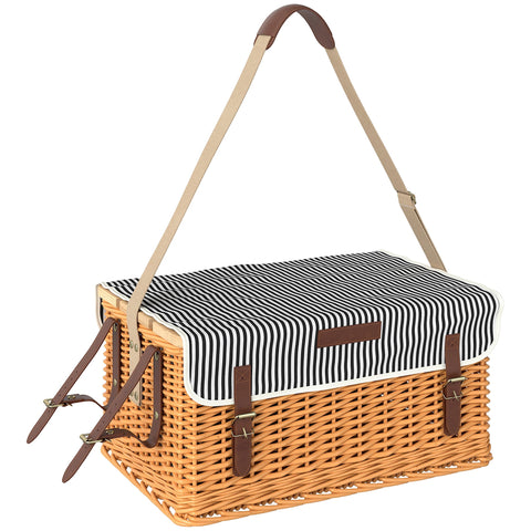 Rootz Willowwood Picnic Basket - Outdoor Hamper - 4-Person Cutlery Set - Handmade & Durable - 51cm x 33cm x 25cm