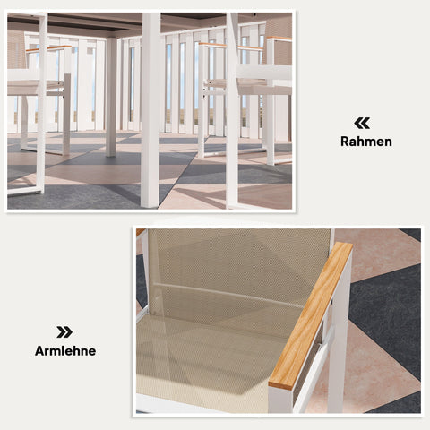 Rootz 5-Part Eating Set - Outdoor Table - Weather-Resistant Terrace Furniture - Hardened Glass Surface - 150cm x 87cm x 72cm