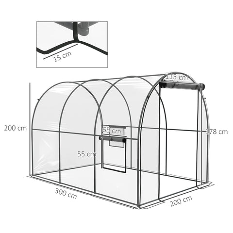 Rootz Garden Tunnel Greenhouse - Plant Shelter - Weatherproof Cover - UV Protection - 3m x 2m x 2m Reinforced Steel Frame