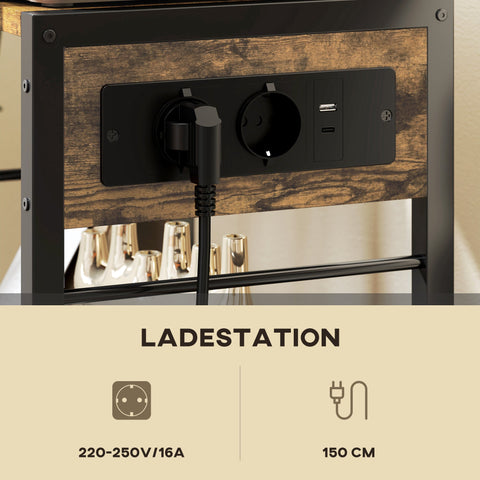 Rootz Printer Rack - Printing Shelf - Mobile Stand - Dual EU Sockets - 42cm x 28.5cm - Holds Up to 40kg - Rustic Brown and Black