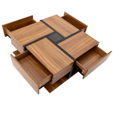 Rootz Modern Coffee Table - Stylish Centerpiece - Square Table - Versatile Storage - 78L x 78W x 36H cm