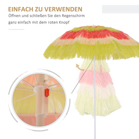 Rootz Hawaiian Umbrella - Beach Umbrella - Garden Parasol - Sun Protection - Adjustable & Tiltable - Ø160cm x H190cm
