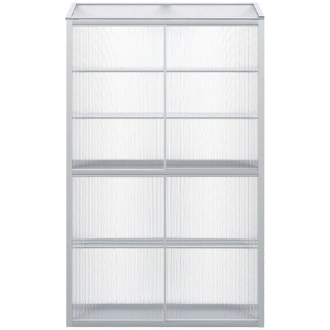 Rootz Greenhouse - Two Sliding Doors - Adjustable Shelves - Translucent - Aluminum Frame - Silver - 100 x 33 x 171 cm