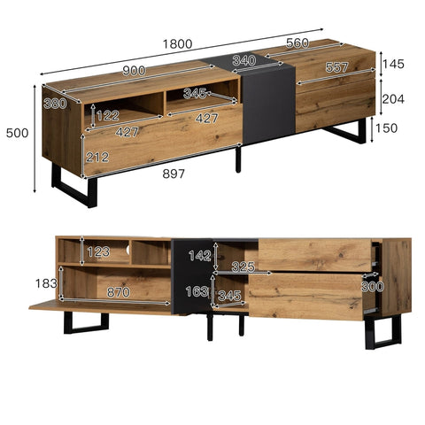 Rootz TV Cabinet - Media Console - Entertainment Unit - High Gloss Finish - 180cm x 38cm x 50cm