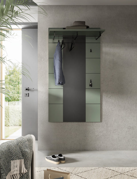 Rootz Wall Panel - Coat Rack - Storage Unit - Durable and Stable - 141cm x 80cm x 29cm - Smoke Green Finish