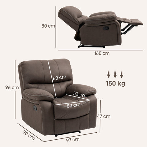 Rootz Upholstery Armchair with Footrest - Recliner Chair - Relaxation Furniture - Microfiber Leather-Look - Comfort Up to 135° - 97cm x 160cm x 80cm