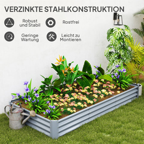 Rootz Raised Garden Bed - Planting Bed - Steel Planter - Weather-Resistant - 828L Capacity - 240cm x 120cm x 30cm