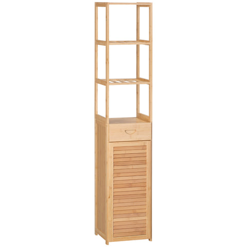 Rootz Bathroom Shelf - Storage Cabinet - Organizer Unit - Bamboo Construction - 3 Compartments, Drawer - 32 x 30 x 163 cm