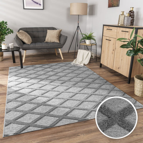 Diamond Pattern Rug – Modern Short Pile – Soft, Durable & Easy Care – 3D Texture