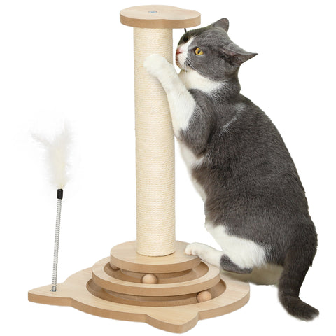 Rootz Cat Scratching Post - Sisal Scratch Tower - Play Ball Track - Entertaining 4-in-1 Design - 32cm x 32cm x 49cm