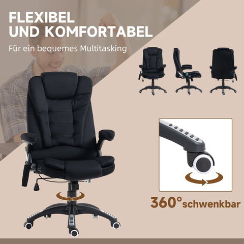 Rootz Vinsetto Office Chair with Massage & Heat Function - Ergonomic Chair - Height Adjustable Chair - 6 Vibration Massage Points - Easy Mobility - Adjustable Seat Height - 67W x 74D x 107-116H cm - Black