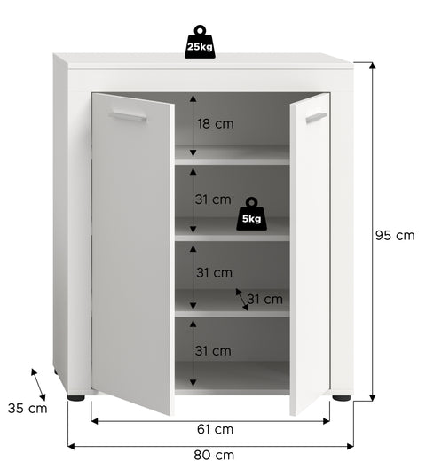 Rootz Shoe Cabinet - Footwear Storage - Shoe Organizer - Holds 12 Pairs - White Chipboard - 80x95x35cm