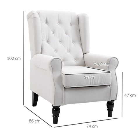 Rootz Wing Chair Accent Seating - Cozy Reading Chair - Washable Upholstery - Removable Cover - 74cm x 86cm x 102cm Cream White
