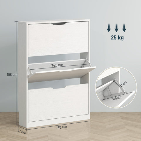 Rootz Shoe Cabinet - Footwear Organizer - Shoe Storage - Holds 12 Pairs - Chipboard - 80 x 17 x 108 cm - White