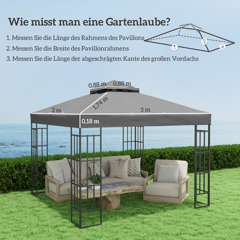 Rootz 3m x 3m Gazebo Replacement Roof - Gazebo Tarpaulin - Sun Shade - UPF30+ Protection - 300cm x 300cm