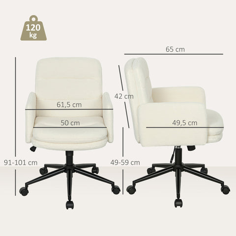 Rootz Ergonomic Mobile Office Chair - Desk Chair - Rotatable Seating - Comfort Fabric - 61.5cm x 65cm x 91-101cm -White