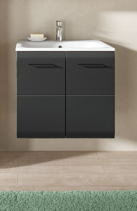 Rootz Vanity Unit with Washbasin - Bathroom Storage - Black and Brown - Ample Storage - 60x55x46cm