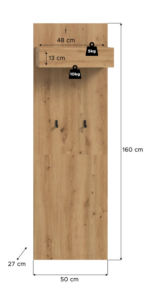 Rootz Artisan Brown Wardrobe Panel - Coat Rack - Hallway Organizer - Sustainably Made - 160cm x 50cm x 6cm
