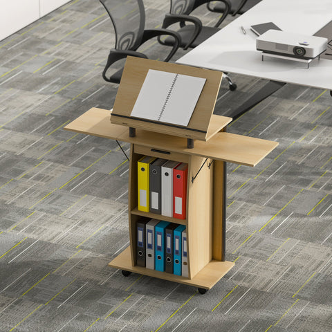 Rootz Rollable Panel Stand - Laptop Table - Standing Desk with Adjustable Wings - Brown Look - 126x37x136 cm - Enhances Workspace Efficiency