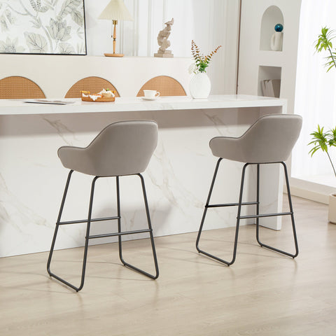 Rootz 2 Set Bar Chairs - Bar Stools - Upholstered Seats - Optimal Comfort - 50.5cm x 96cm - Metal Legs - Grey