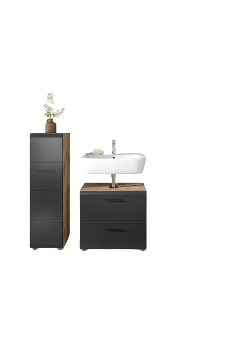 Rootz 3-Piece Bathroom Set - Vanity Combo - Storage Unit - Sleek MDF - Black and Brown - 105x185x30cm