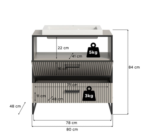 Rootz Vanity Unit Sink Combo - Bathroom Cabinet - Washbasin - Easy Care - 80x84x48 cm