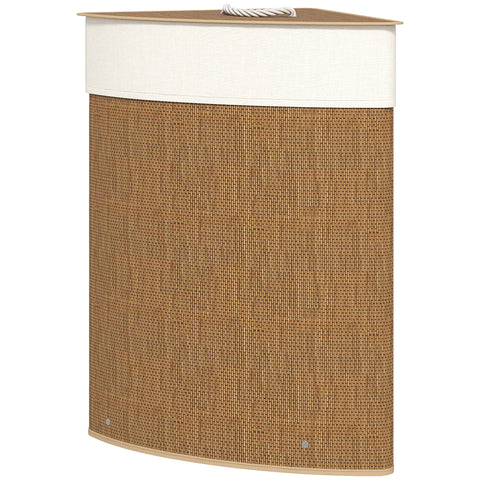 Rootz Bamboo Mesh Corner Laundry Basket - Hamper - Clothes Bin - 55L Capacity - Easy Clean Fabric Bag - 35cm x 35cm x 60cm