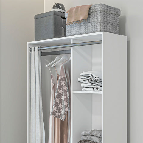 Rootz Wardrobe with Curtains - Clothes Organizer - Storage Cabinet - 3 Fabric Drawers - 105cm x 48cm x 160cm - Durable Chipboard Design