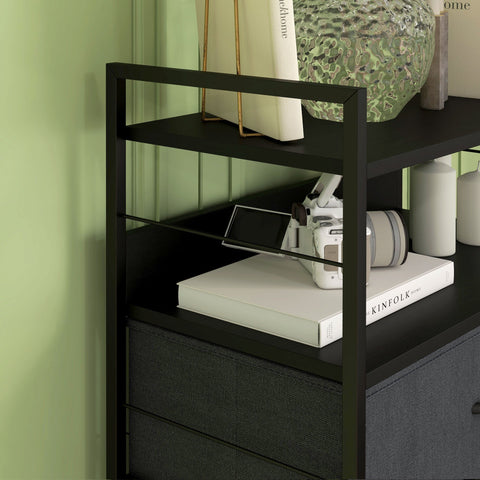 Rootz Chest of Drawers Storage Furniture - Fabric Cabinets - Steel Structure - Ample Space - 58L x 30B x 120H cm - Black