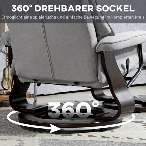 Rootz Recliner with Stool - Swivel Chair - Rocker Function - Velvet Comfort - 81x87x113cm / 81x110x105cm - Up to 150 kg - Grey