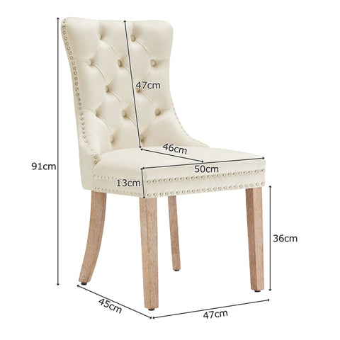 Rootz Velvet Dining Chair Set - Elegant Dining Chair - Comfortable Chair - Solid Wood Legs - Supports 150kg - 50L x 46P x 91H cm - Beige