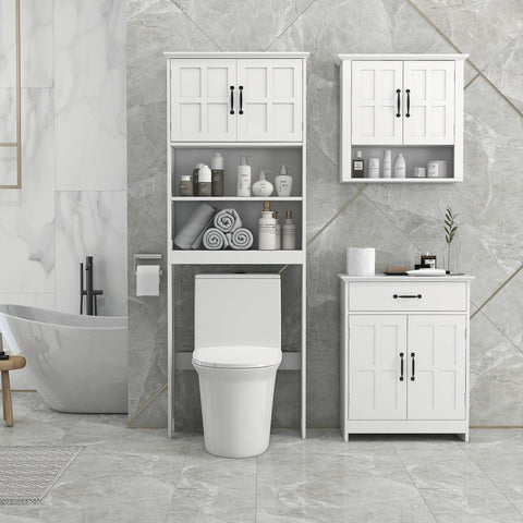Rootz Toilet Bathroom Cabinet - Over-the-Toilet Storage - Adjustable Shelf - Space-Saving - 66cm x 23cm x 178cm