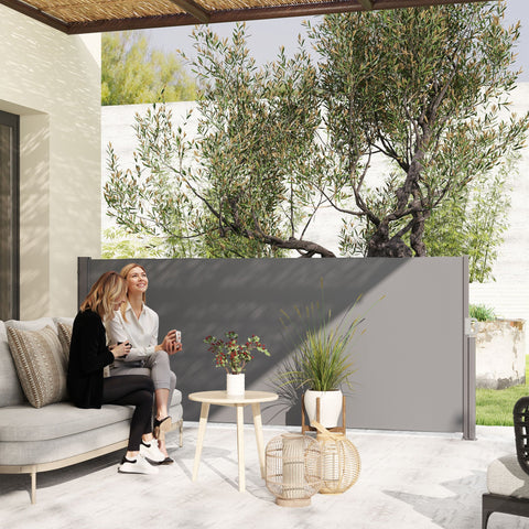 Rootz Side Awning Grey - Privacy Screen - Extendable Sun Protection - UV & Wind Resistant - 300cm x 140cm