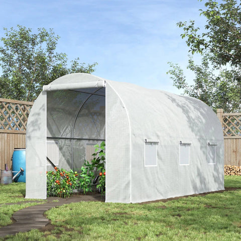 Rootz Greenhouse - Walk in Greenhouses - Outdoor Poly Tunnel - Galvanised Steel Frame - White - 3.5L x 2W x 2H m