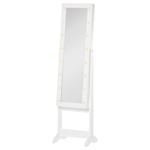 Rootz LED Jewelry Cabinet with Mirror - Stand Mirror - Adjustable Mirror - Warm LED Lighting - 136cm x 36cm x 30cm