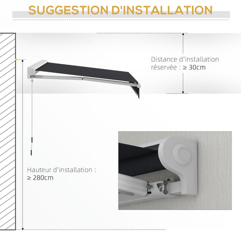 Rootz Extendable Awning Fabric - Balcony Canopy - Terrace Shade - Waterproof Polyester - 295cm x 250cm, Remote Control, Aluminum