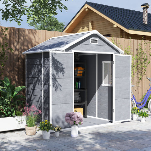 Rootz Plastic Garden Shed - Tool Shed - Outdoor Storage Unit - Weatherproof & Lockable - Ventilated & UV Resistant - 182x151x219cm - Grey, White