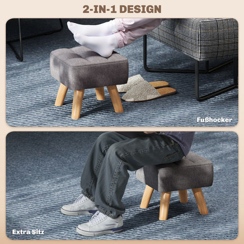 Rootz Grey Foot Stools - Upholstered Ottomans - Footrests - Supports Up to 110kg - 27cm x 27cm x 26cm - Wooden Legs