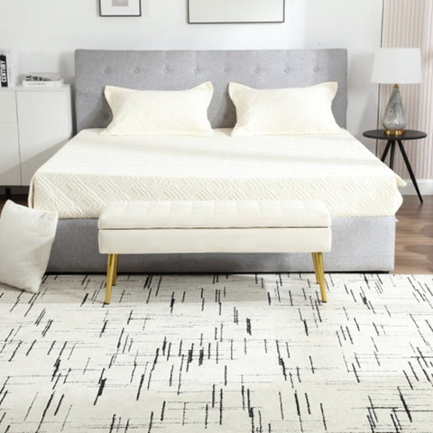 Rootz Beige Velvet Storage Bench - Ottoman - Seat with Storage - Comfort Padding - 111L x 35W x 44.5H cm