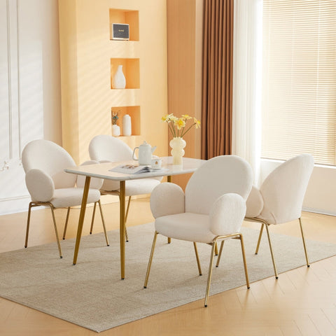 Rootz Set of 4 Teddy Fabric Dining Chairs - Comfortable Seating - Ergonomic Design - High Backrest - 66cm x 49.5cm x 90cm - Rose Gold Metal Legs
