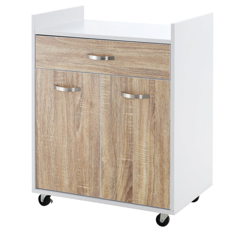 Rootz Kitchen Serving Trolley - Rolling Cart - Mobile Storage - Adjustable Shelf - 60cm x 40cm x 77cm - White Oak Finish